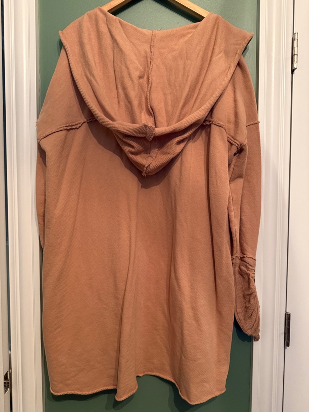 Free People Open-Front Hooded Cardigan in Peach - Picture 3 of 3